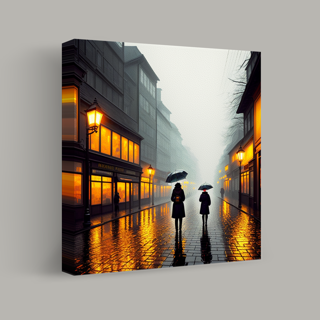 Evening Stroll Through Misty Streets view 1