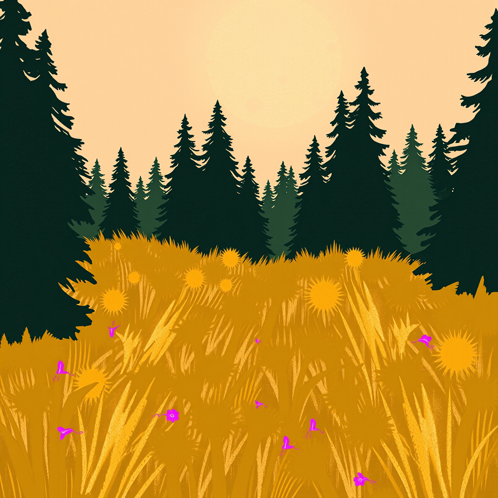 Sunlit Meadow at Dusk view 2