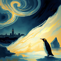 Penguin Under Swirling Night Sky thumbnail 2
