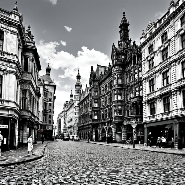 Cobbled Street and Ornate Facades