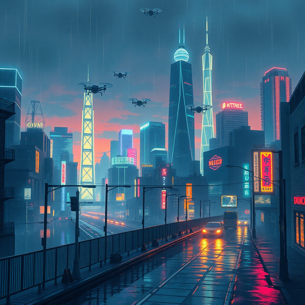 Neon Skies Above the City view 2