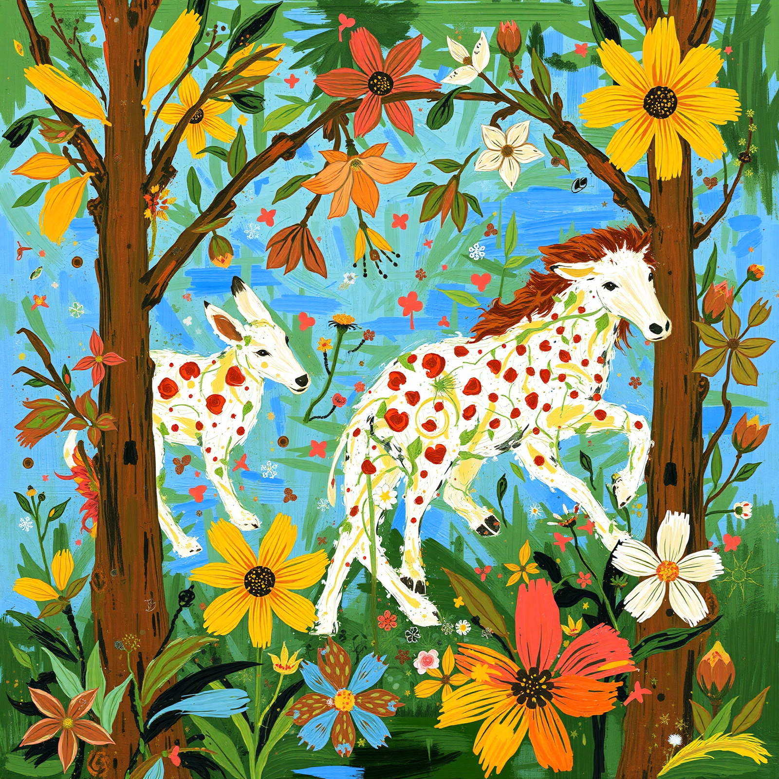 Dotted Horses in Floral Forest view 2