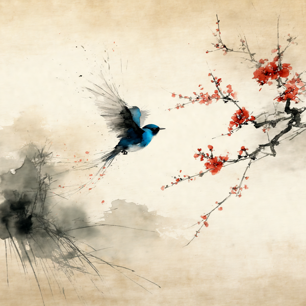 Brushstrokes of Flight and Blossoms