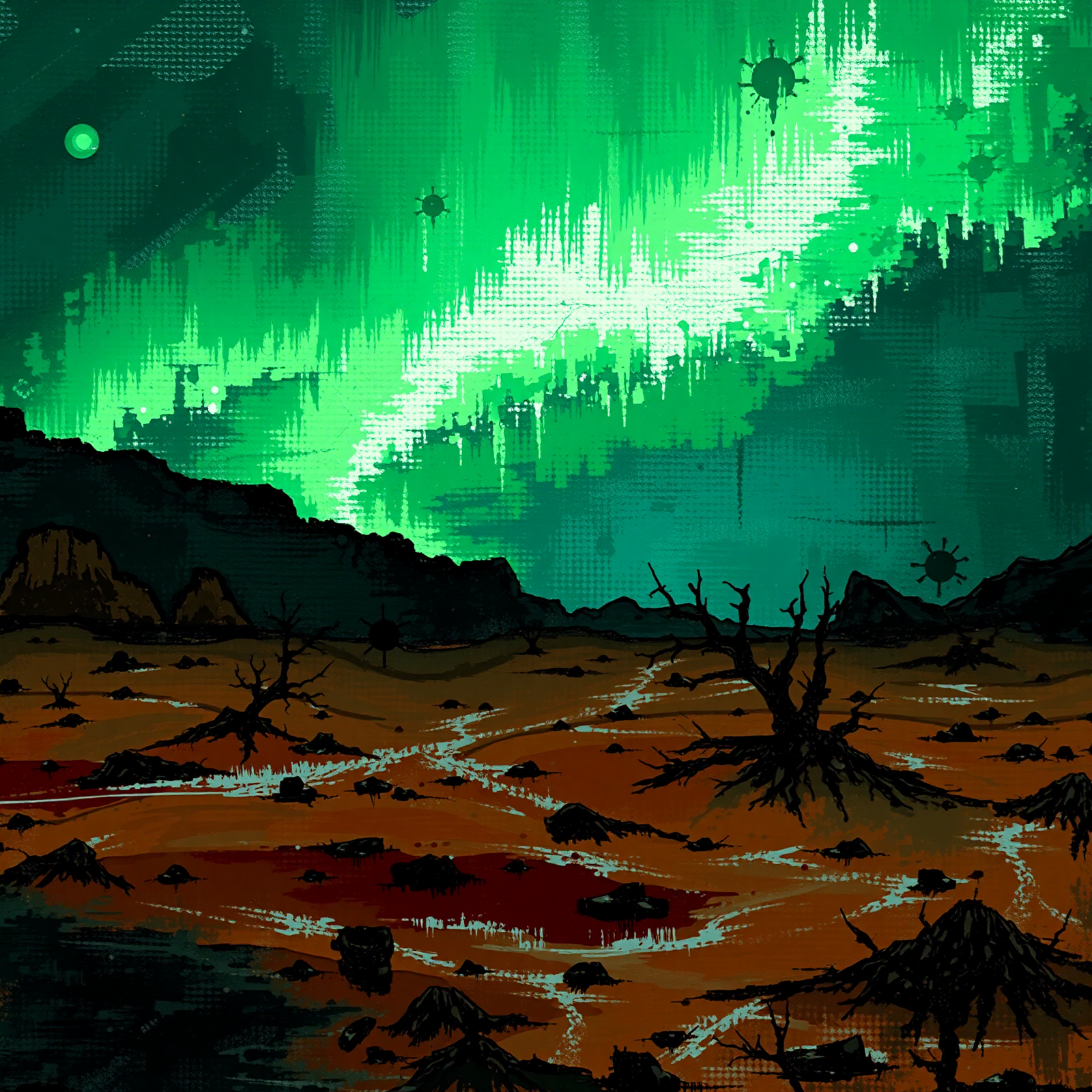 Aurora Over Alien Landscape view 2