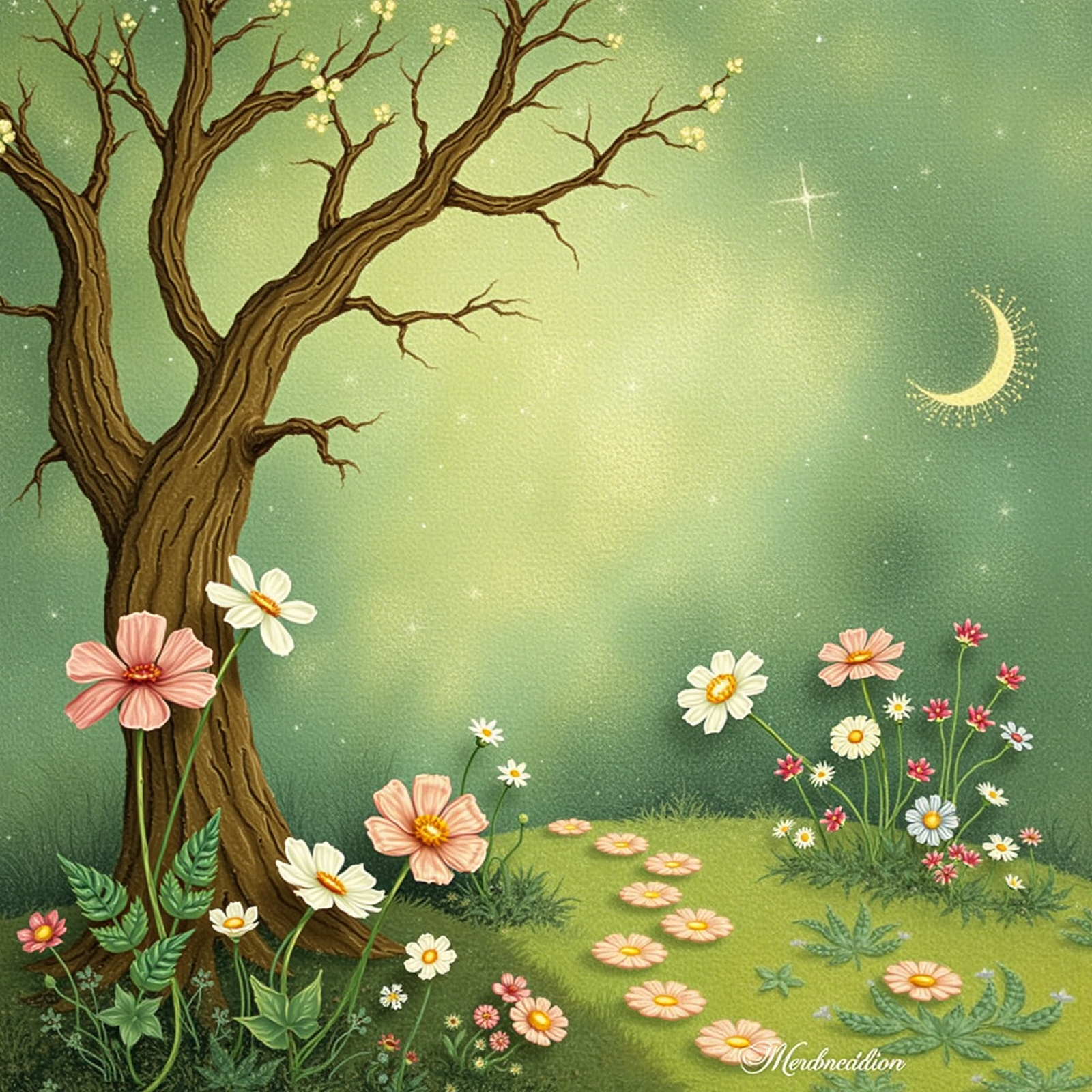 Blossoms Under Crescent Moon view 2