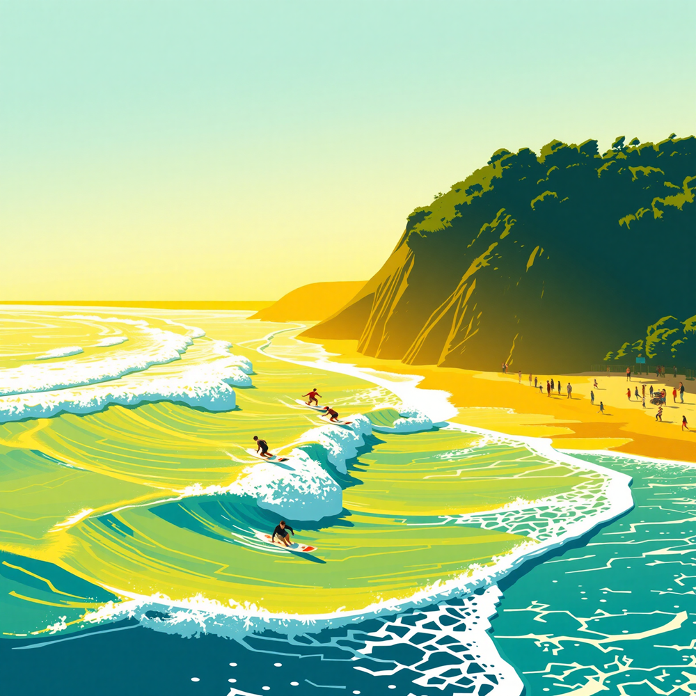 Surfers at Sunrise Cove view 2