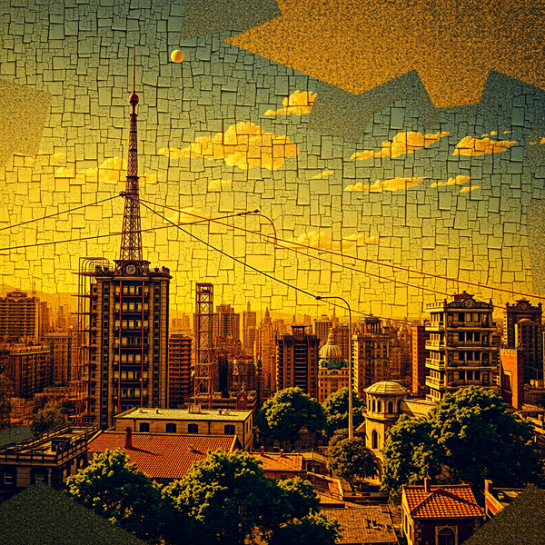 Mosaic Twilight Over Cityscape