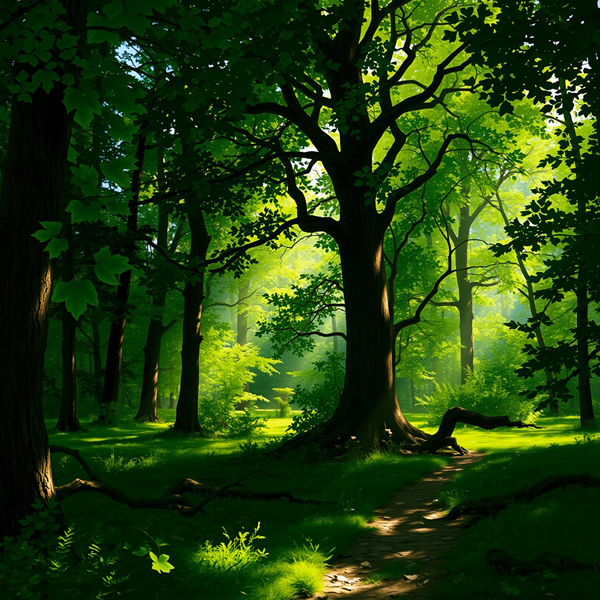 Sunlit Pathway Through the Forest