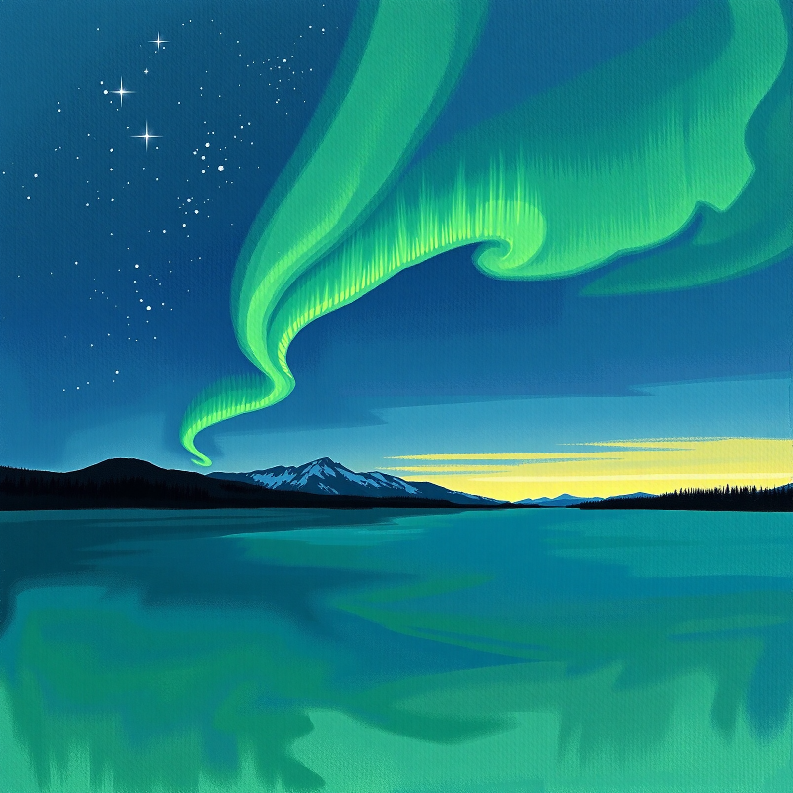 Northern Lights Over Lake view 2