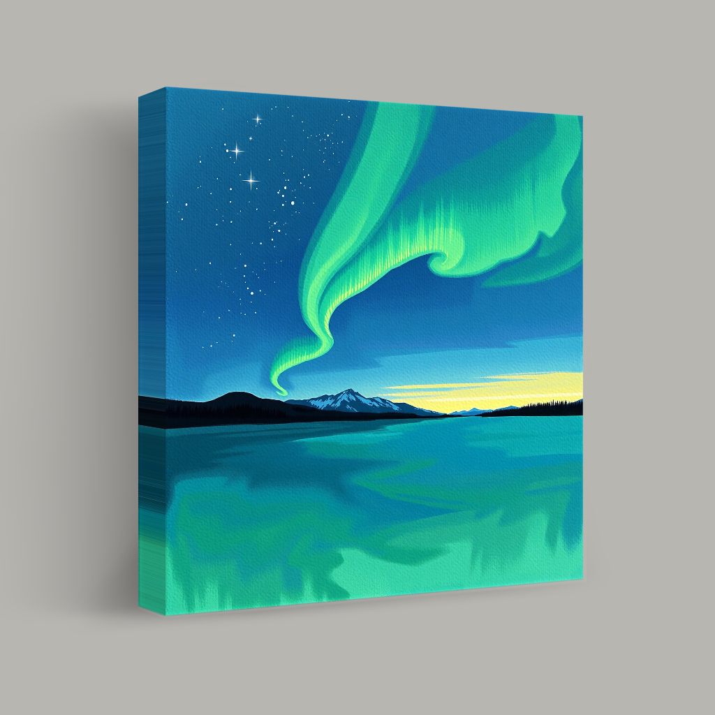 Northern Lights Over Lake view 1