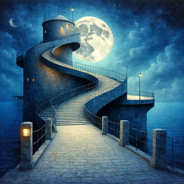 Moonlit Spiral Ascent