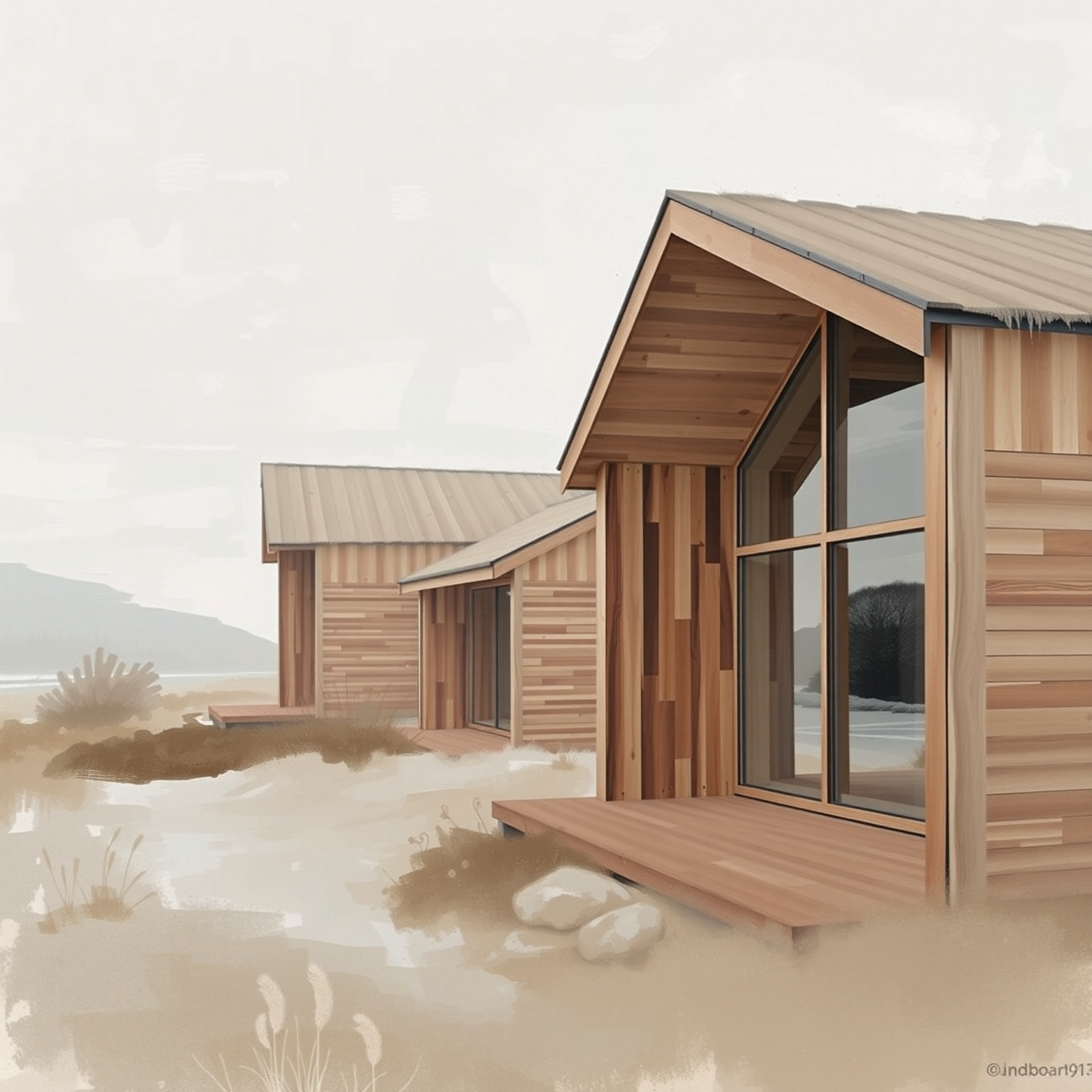 Wooden Cabins in Winter Landscape view 2