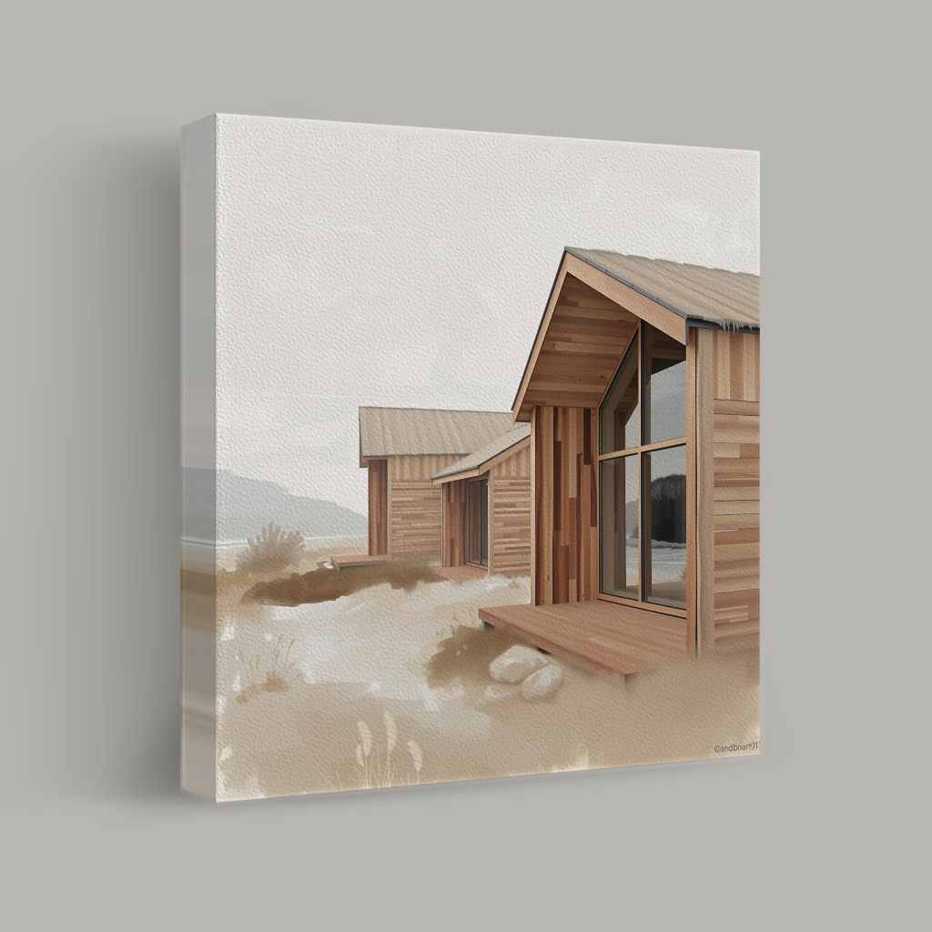 Wooden Cabins in Winter Landscape view 1