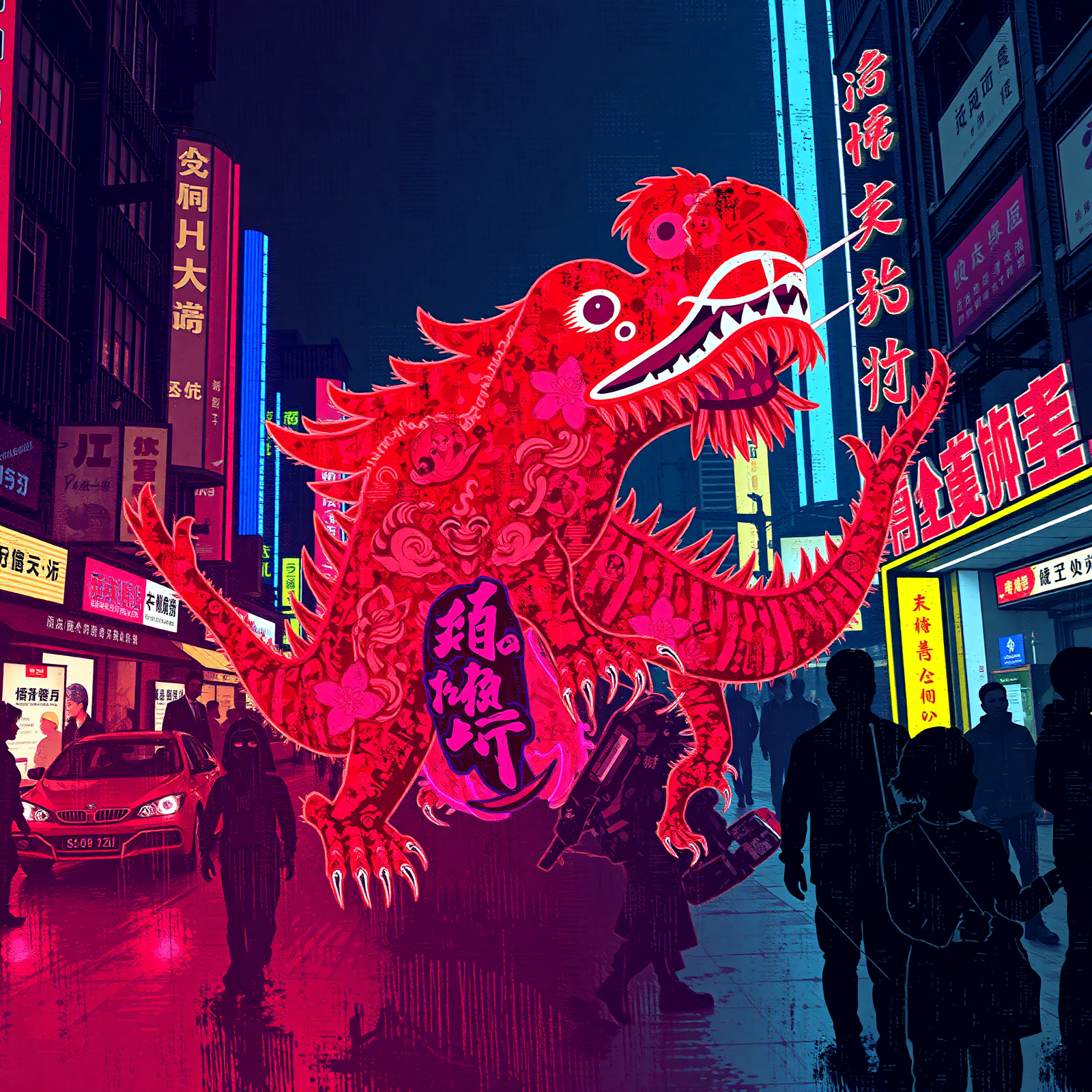 Neon Dragon in the Night Market view 2