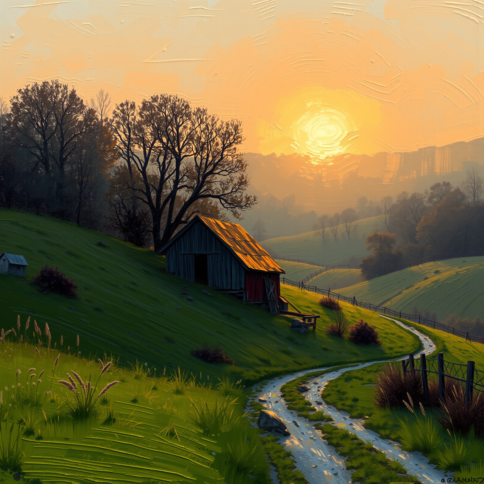 Sunrise Over Rolling Fields view 2