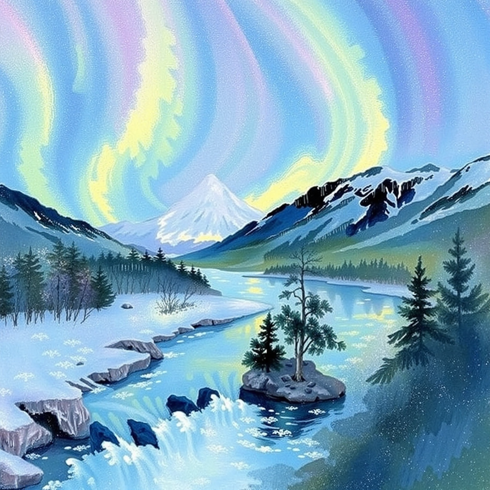 Northern Lights Over Tranquil River view 2