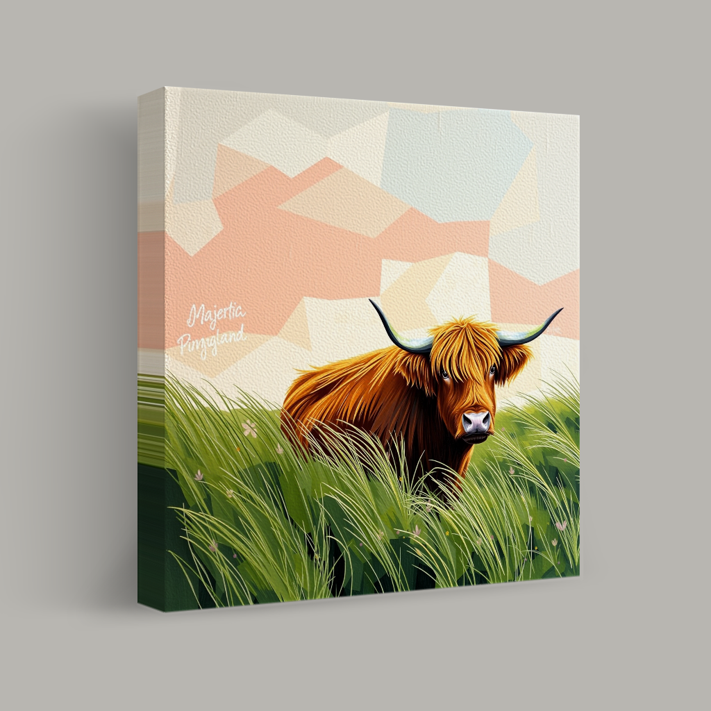 Highland Wanderer in Pastel Fields view 1