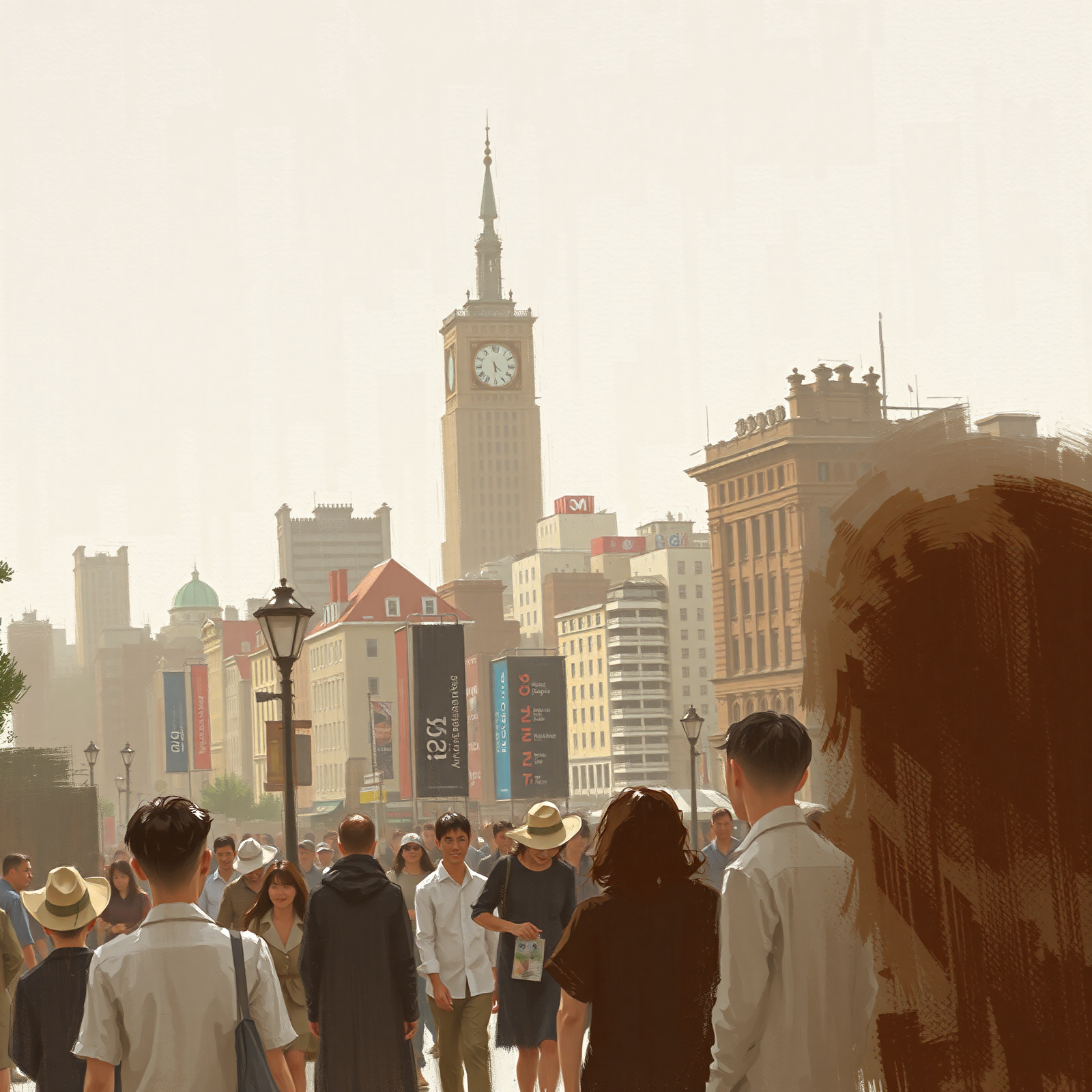 Urban Crowd and Clock Tower view 2