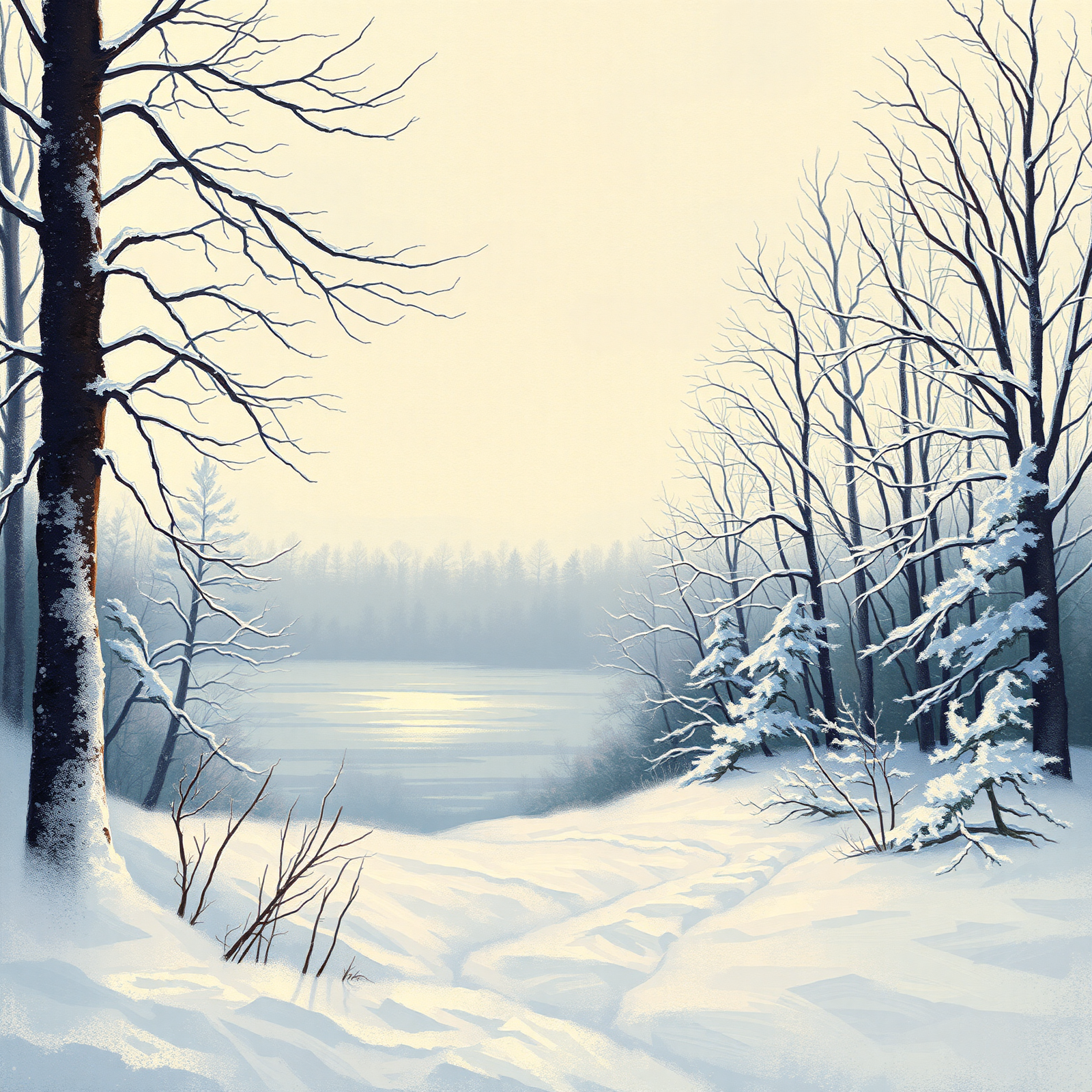 Snowy Forest by Frozen Lake view 2