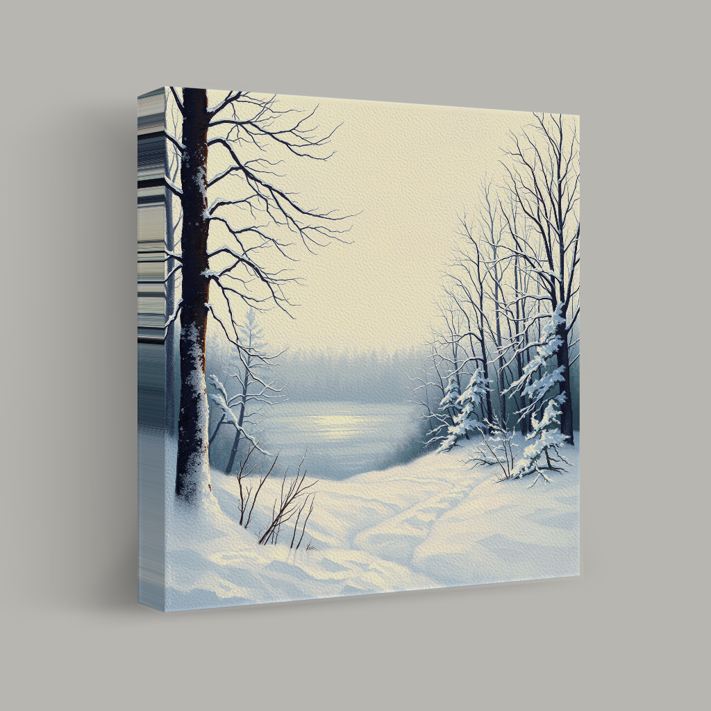 Snowy Forest by Frozen Lake view 1