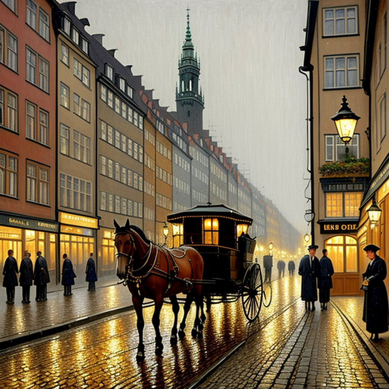 Twilight Carriage on Cobblestone Lane view 2