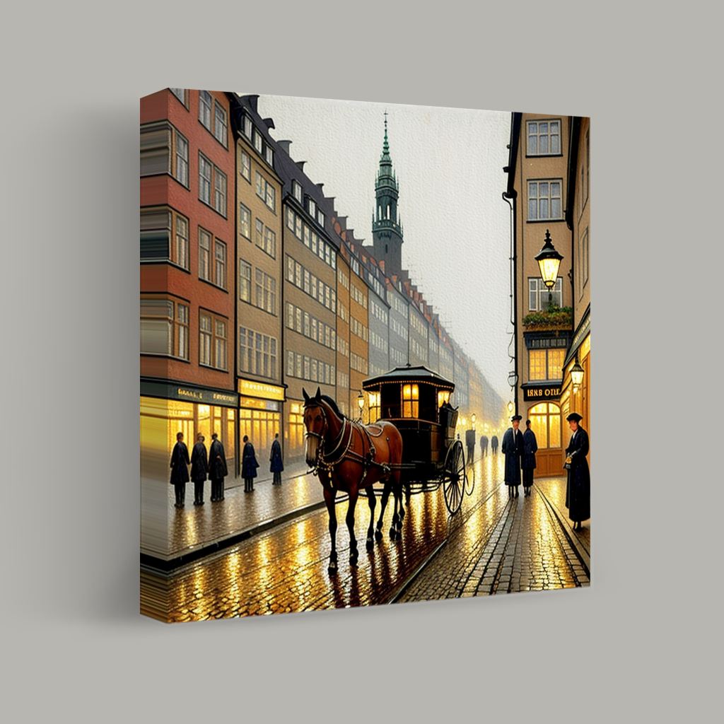 Twilight Carriage on Cobblestone Lane view 1