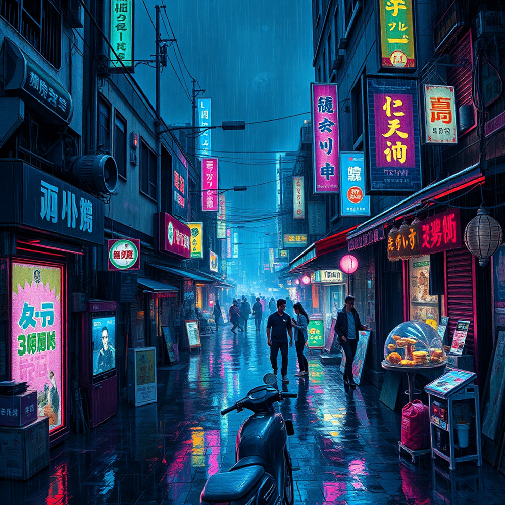Neon Rain and City Streets view 2