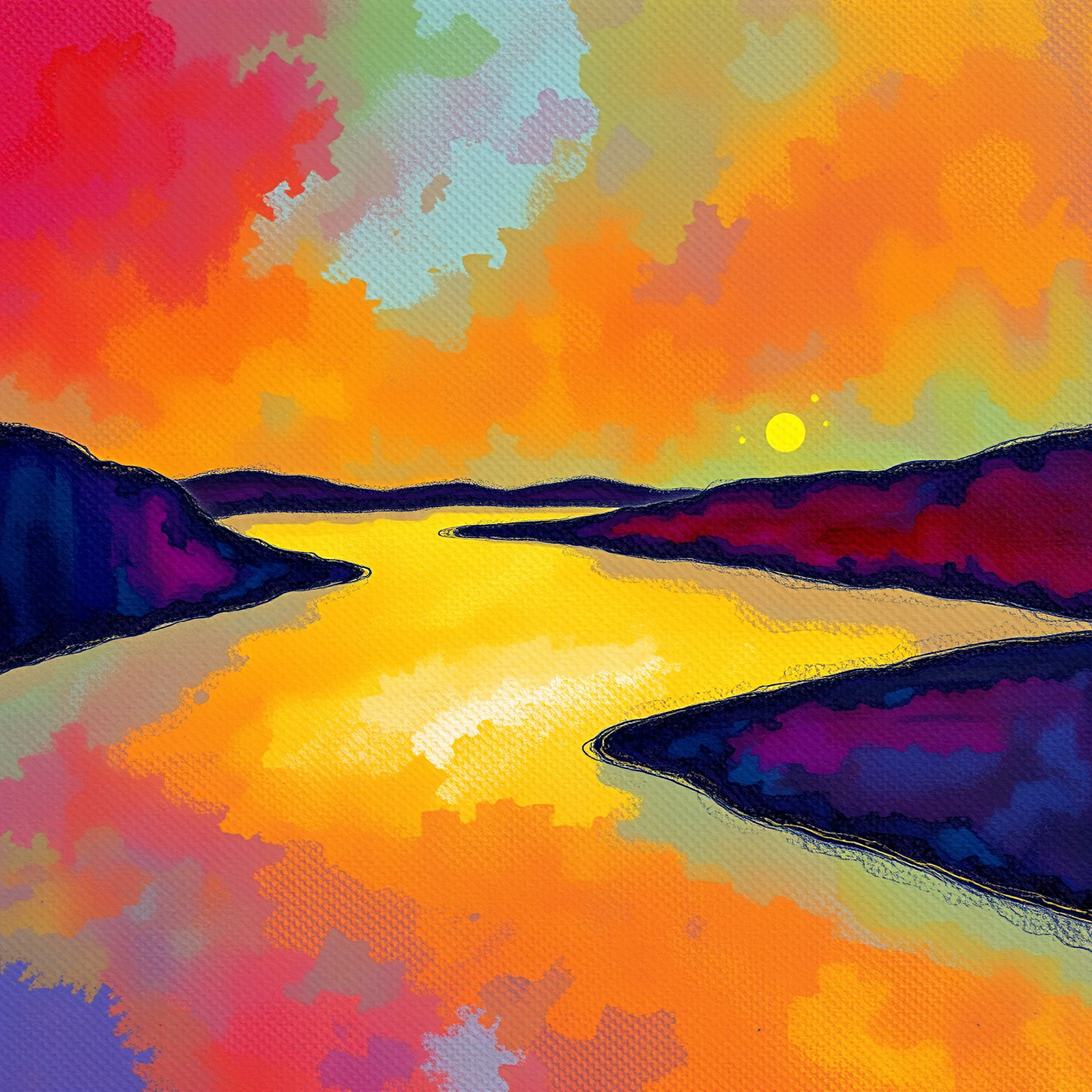 Strahlender Fluss in der Abenddämmerung Ansicht 2