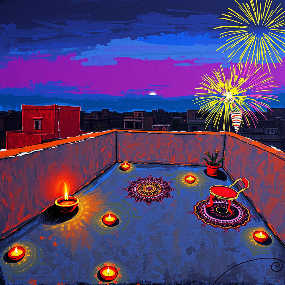 Rooftop Serenade under Festive Skies view 2