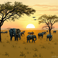 Elephants at Sunset in a Futuristic Savannah thumbnail 2