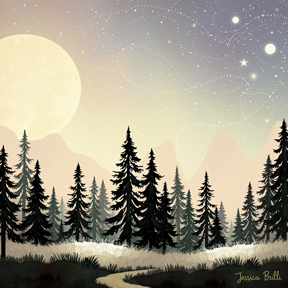 Moonlit Serenity Over Pine Forest view 2