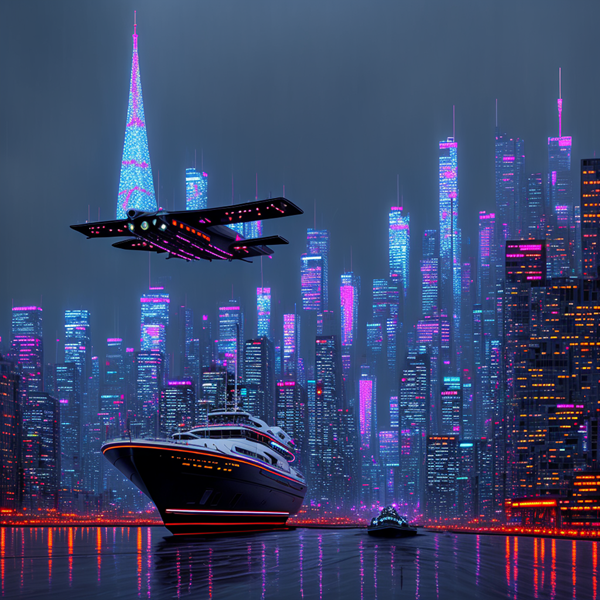 Neon Skies Over Future Waters