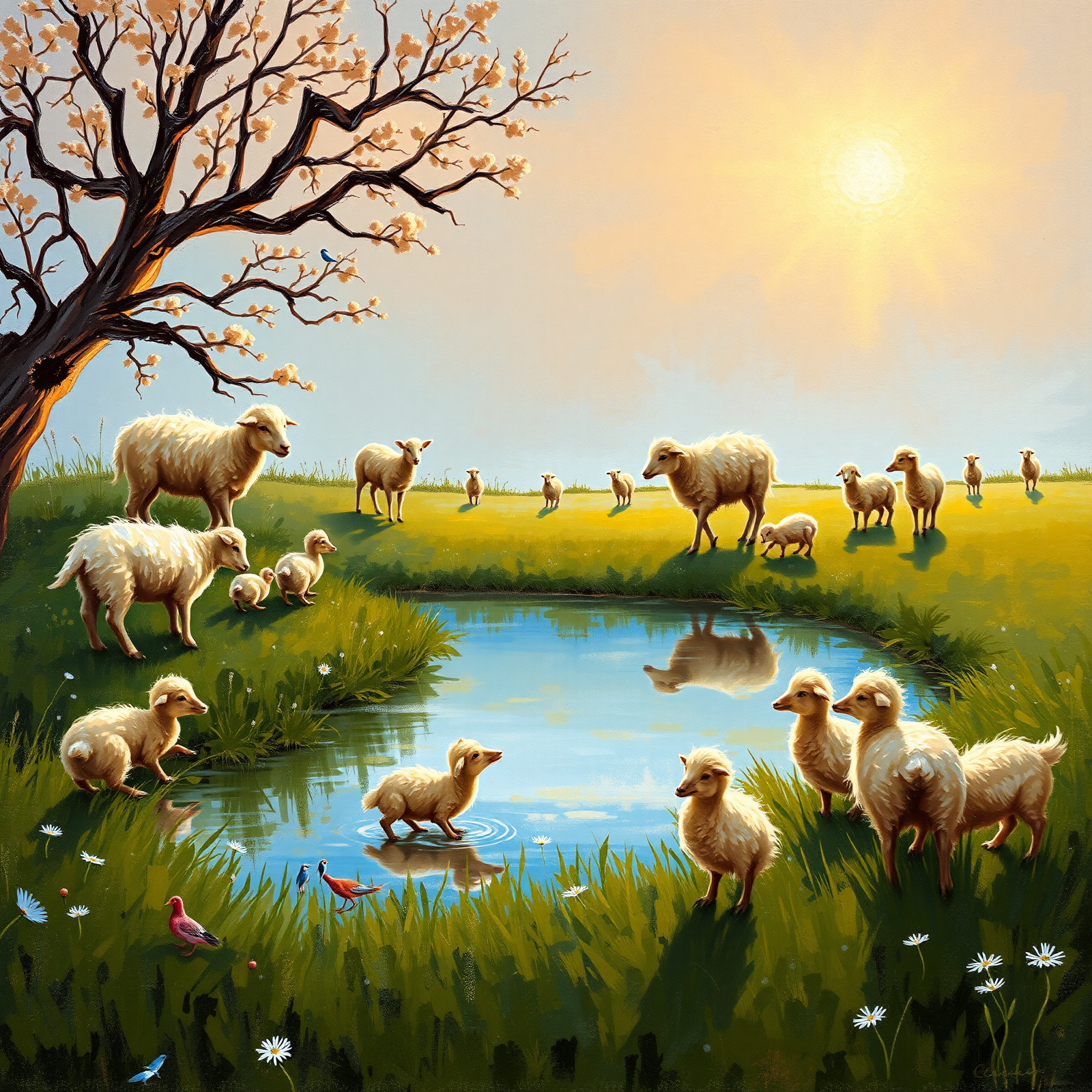 Sheep by the Pond view 2