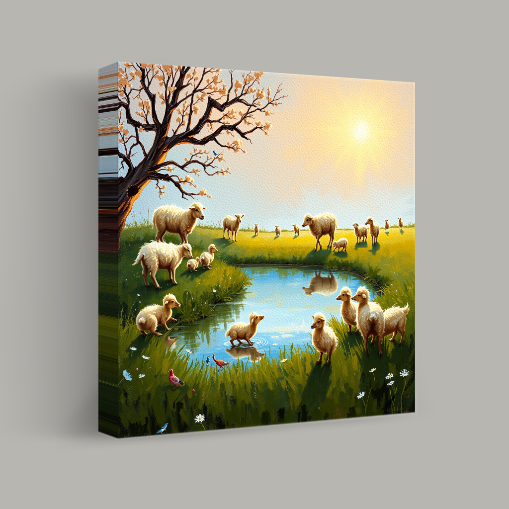 Sheep by the Pond view 1