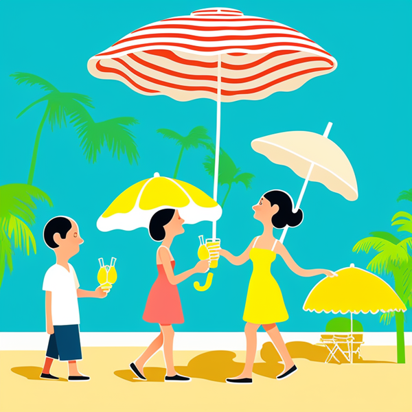 Summer Stroll Under Parasol Skies