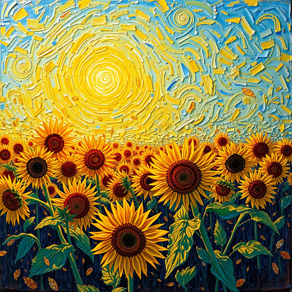 Sinfonía de girasoles iluminada por el sol vista 2