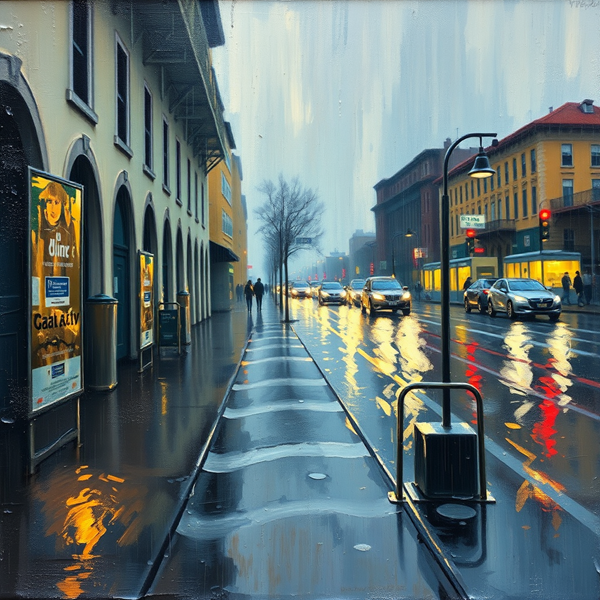 Reflections on a Rain-Soaked Avenue