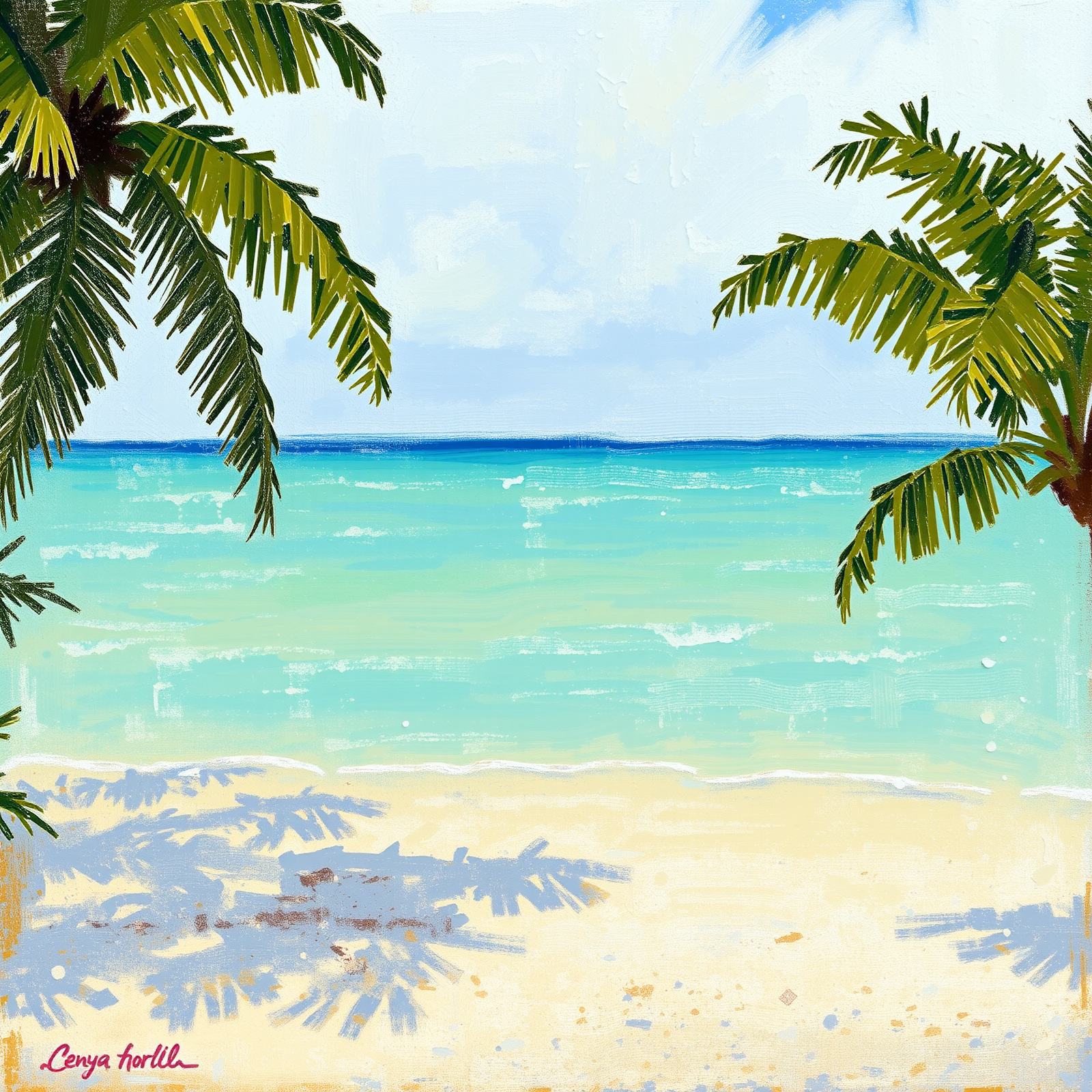 Tranquil Shores Under Palm Fronds view 2