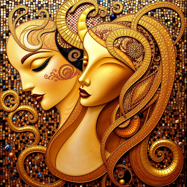 Golden Faces with Ornate Details