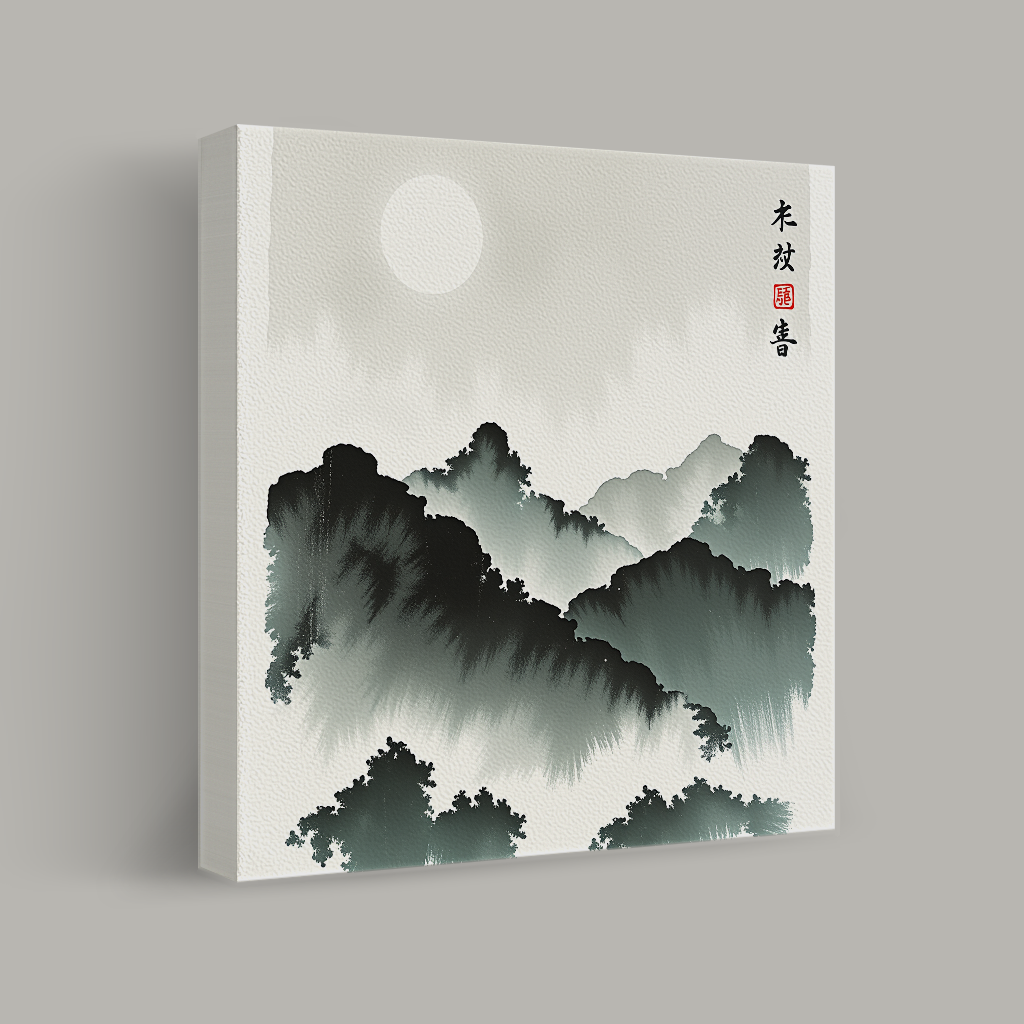 Moonlit Serenity Over Misty Mountains view 1