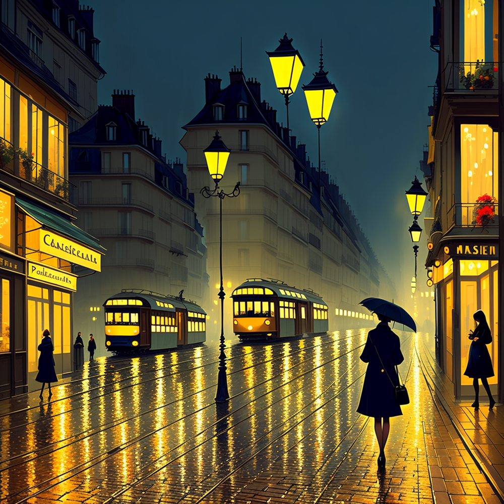 Rainlit Streets of a Nighttime City view 2
