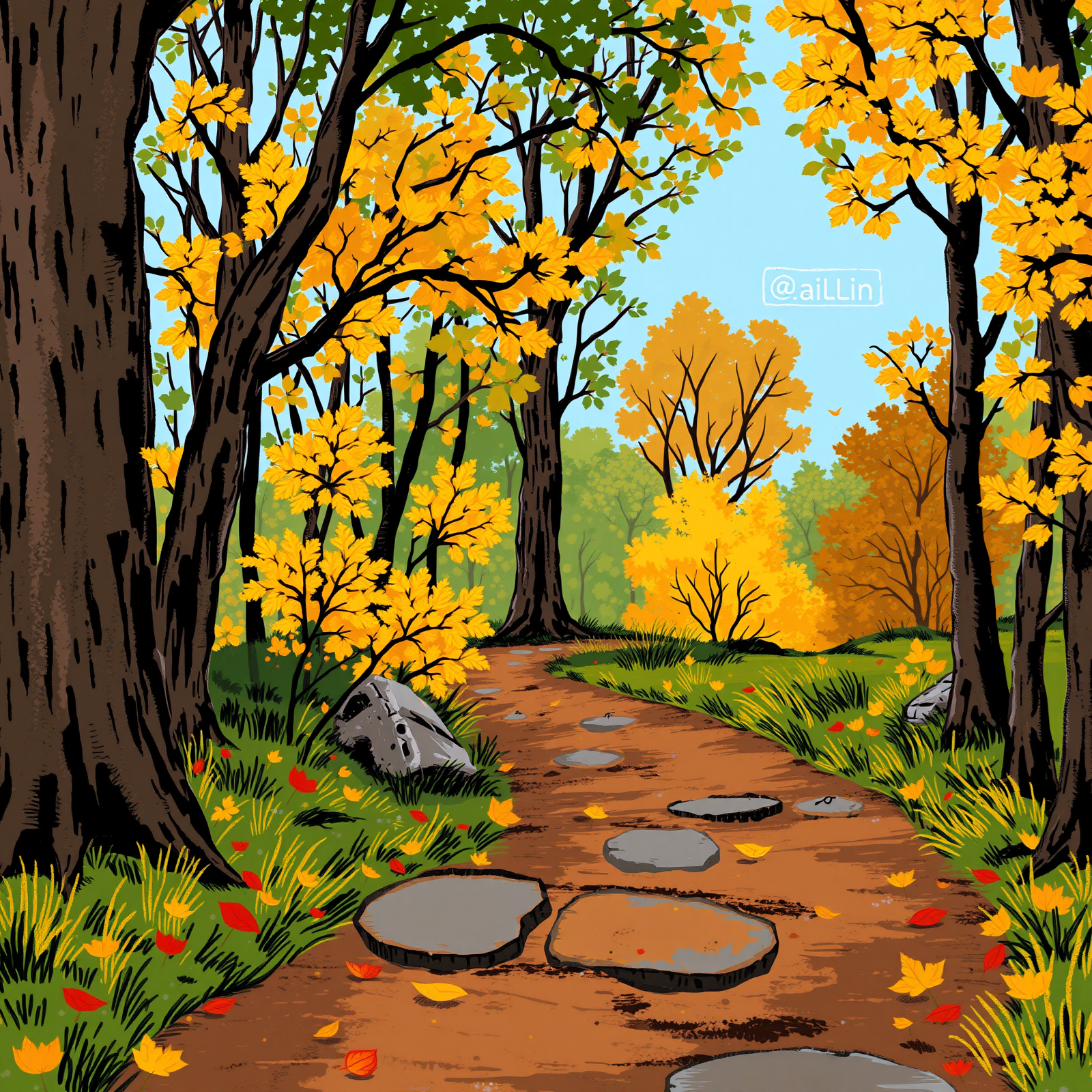 Pathway Through Autumn Woods view 2