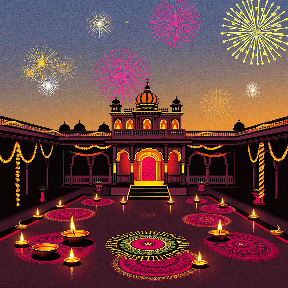 Diwali Celebration in a Palace Courtyard view 2