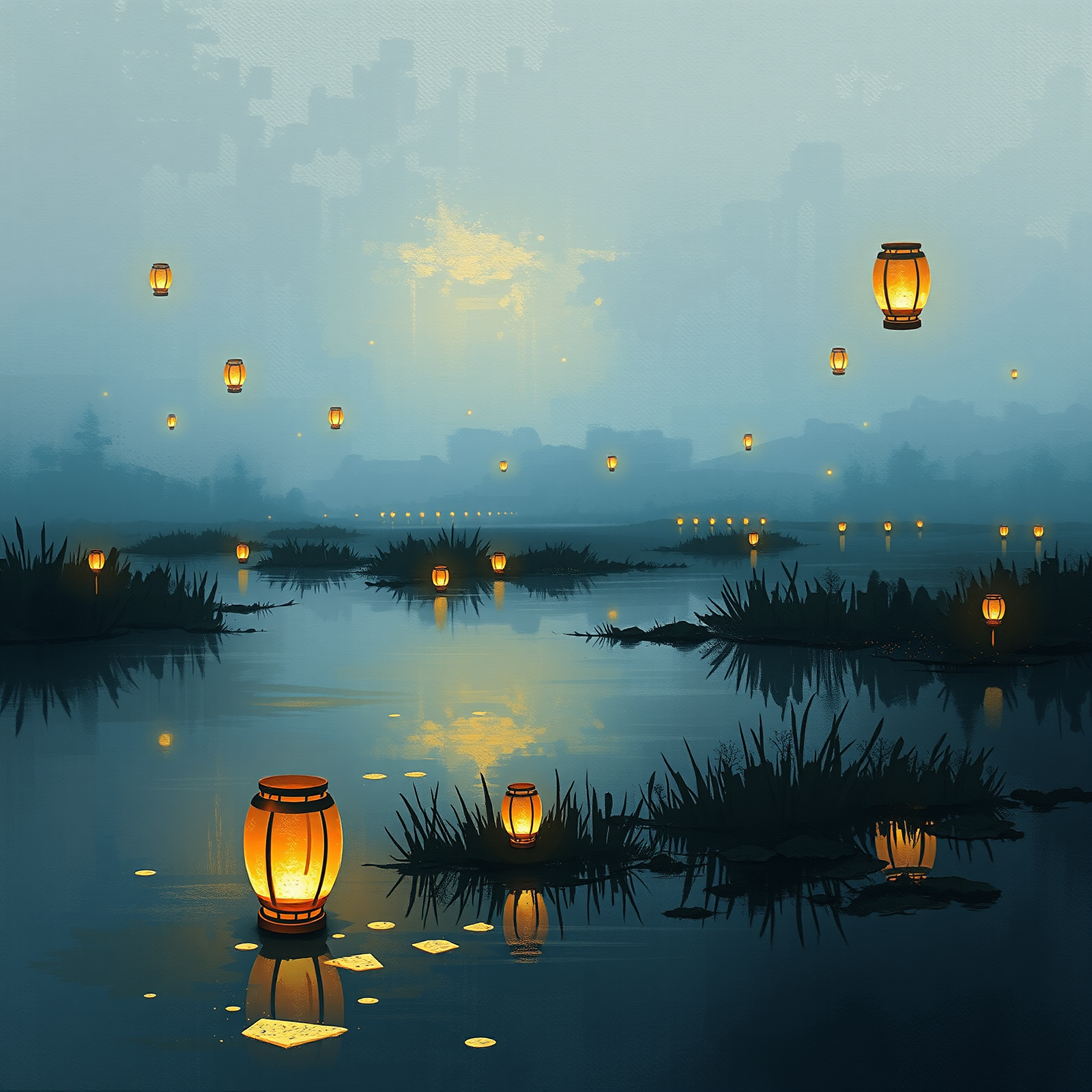 Lanterns Across the Twilight Marsh view 2
