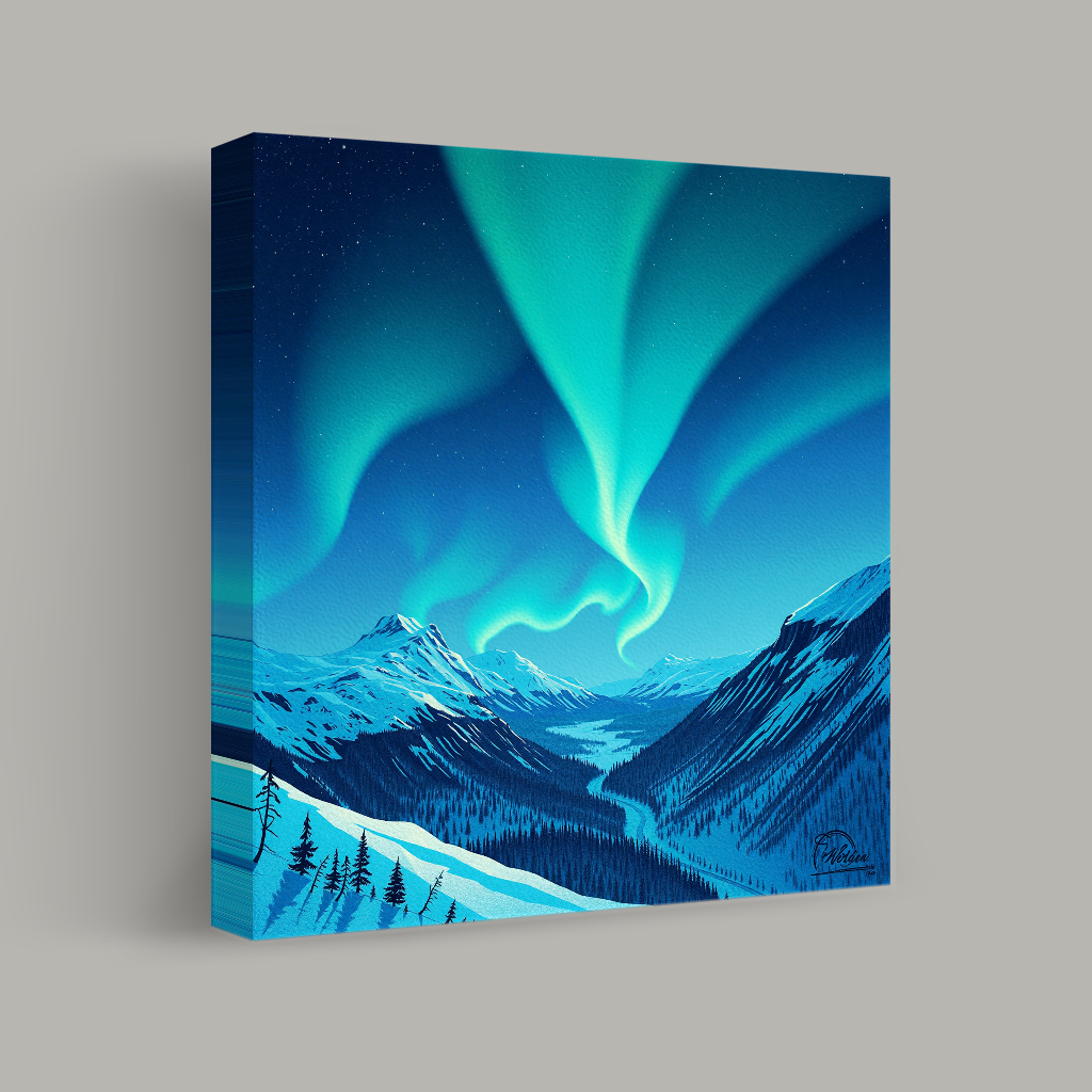 Aurora Over Snowy Mountains view 1