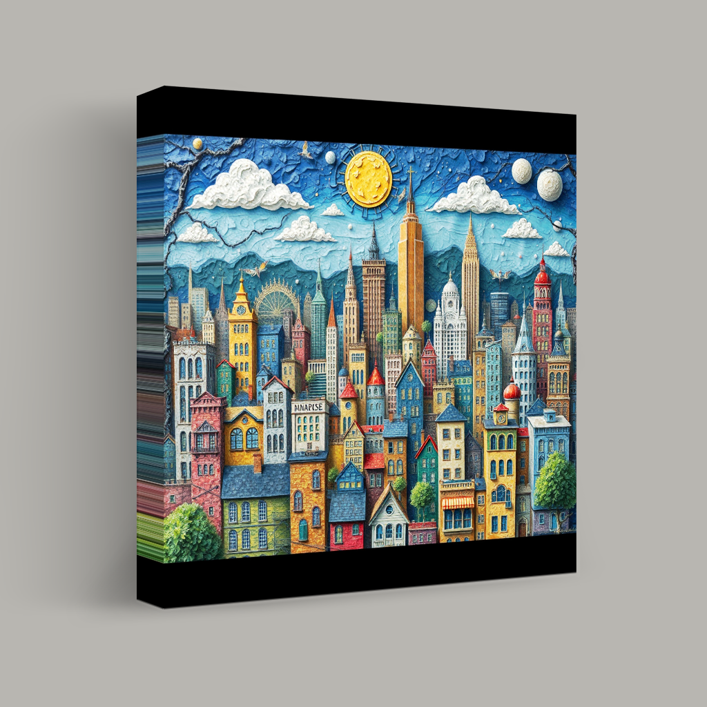 Whimsical Cityscape Under Celestial Skies view 1