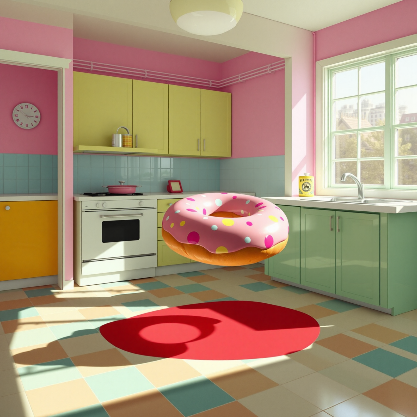 Floating Donut in Retro Kitchen view 2