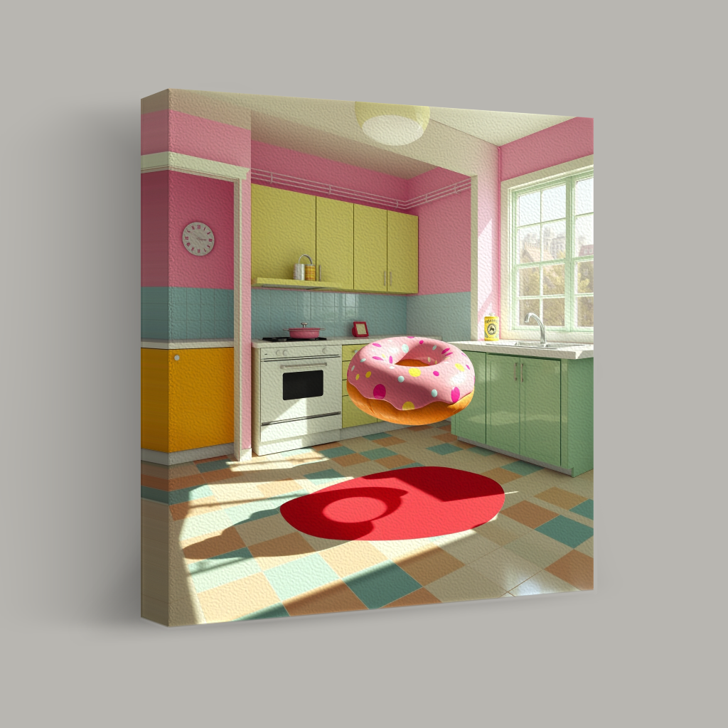 Floating Donut in Retro Kitchen view 1